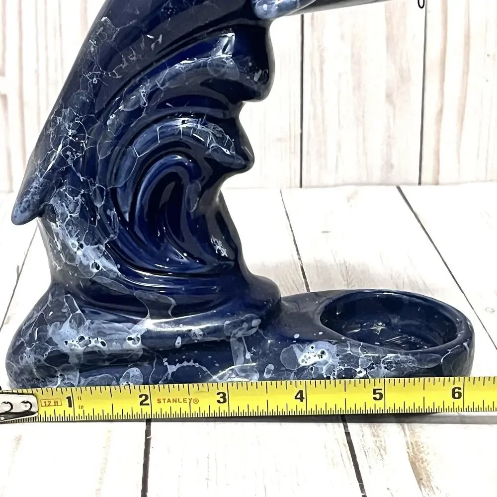 Vintage Ceramic Dolphin Figurine Oil Diffuser Candle Holder Blue Marble Finish